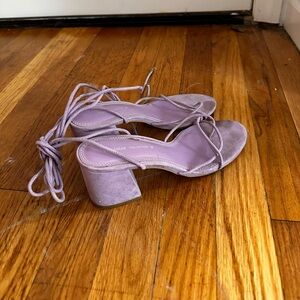 Lace-Up Block Heel Sandals in Lavender